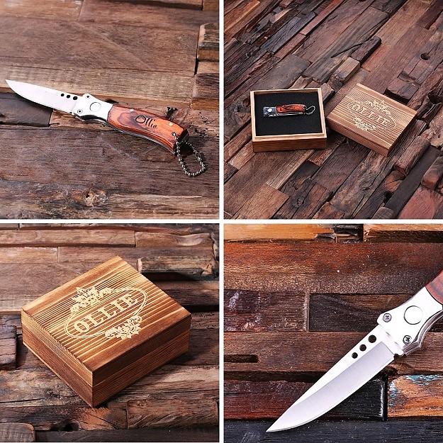 Engraved Wood Pocket Knife Dagger