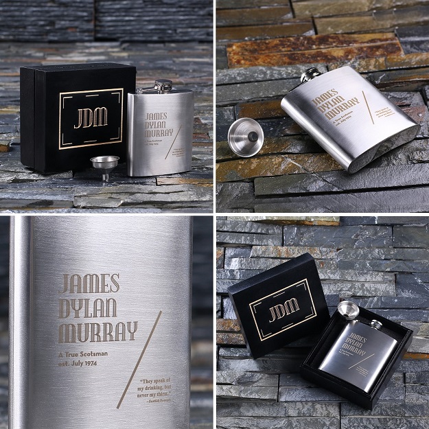 Personalized Mint Gent 7oz Flask With Funnel