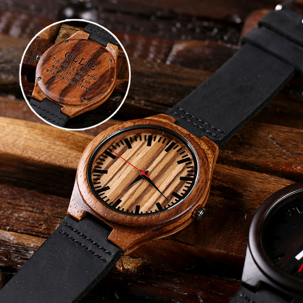 Engraved Molavic Bamboo Wood Wrist Watch