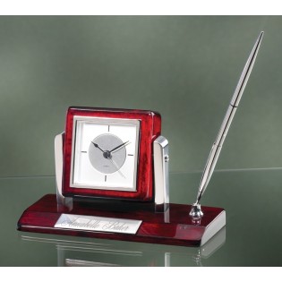 Rosewood and Silver Single Pen Desk Set 3603C