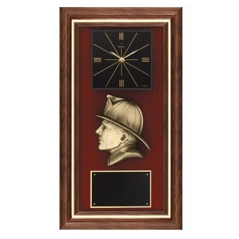 Bronze Firefighter Profile Walnut Clock AT35