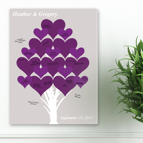 Personalized Wedding Signatures Canvas Purple Forever Hearts Tree CA0046