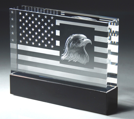 Patriotic Crystal Award With Flag and Eagle CRY54