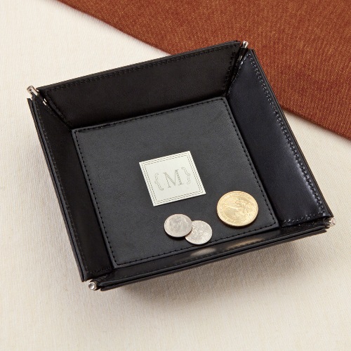Engraved Black Leather Valet Stash Tray GC1081