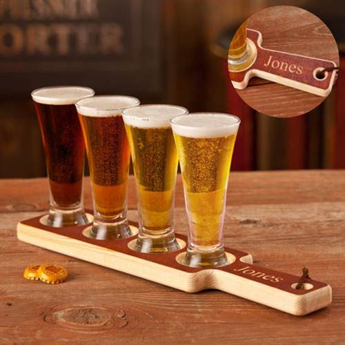 Engraved Plank Beer Sampler Set Handmade In America GC1091