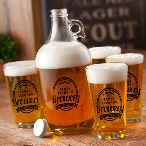 Personalized 64oz Brewery Growler and Pint Glasses Set