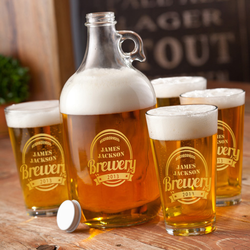 Personalized 64oz Brewery Growler and Pint Glasses Set