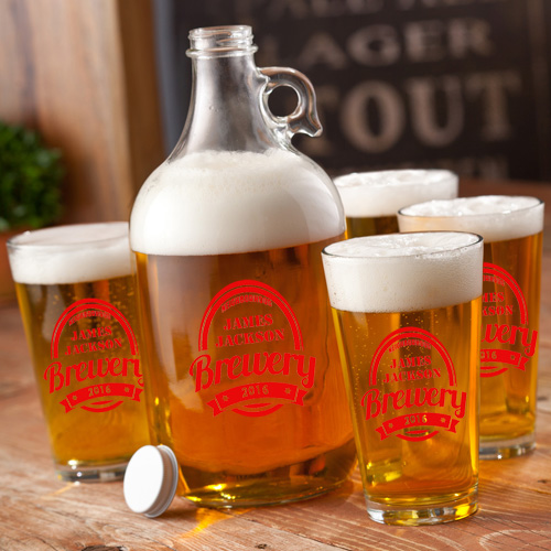 Personalized 64oz Brewery Growler and Pint Glasses Set