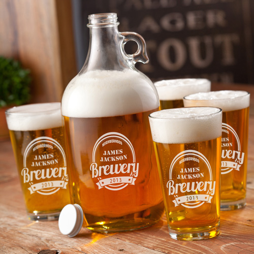 Personalized 64oz Brewery Growler and Pint Glasses Set