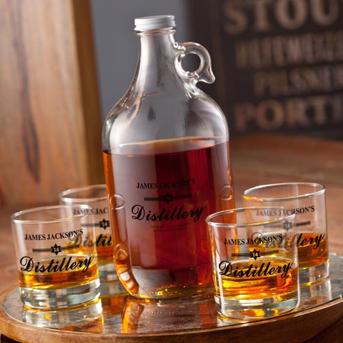 Personalized Distillery 64oz Growler Whiskey Glasses Set