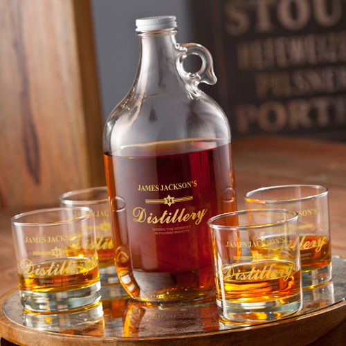 Personalized Distillery 64oz Growler Whiskey Glasses Set