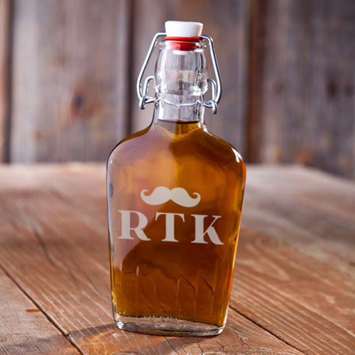 Engraved Glass Mustachio Flask Bottle GC1119