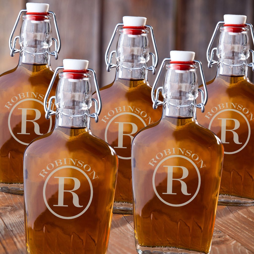 Monogrammed Set Of 5 Retro Flasks For Groomsmen