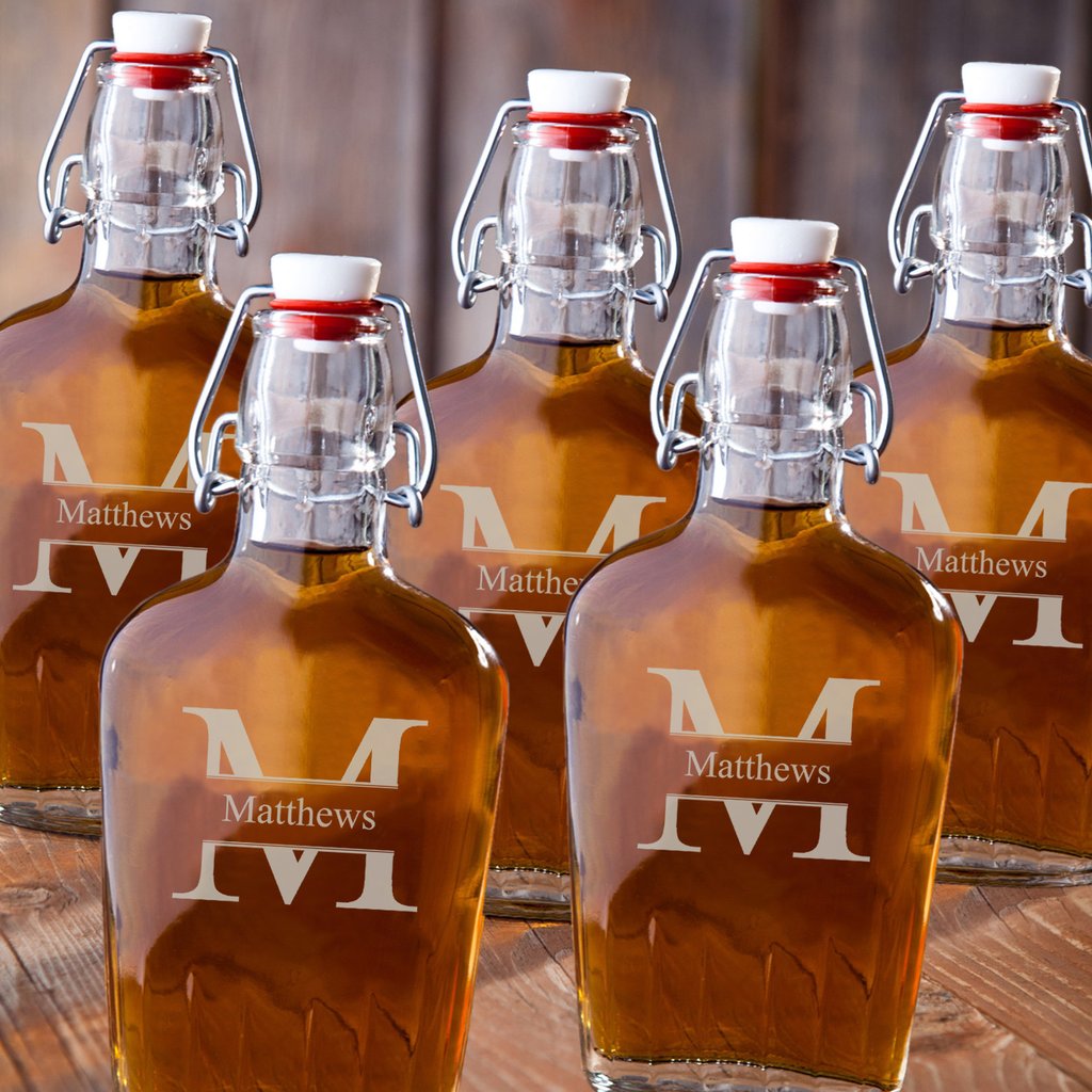 Monogrammed Set Of 5 Retro Flasks For Groomsmen