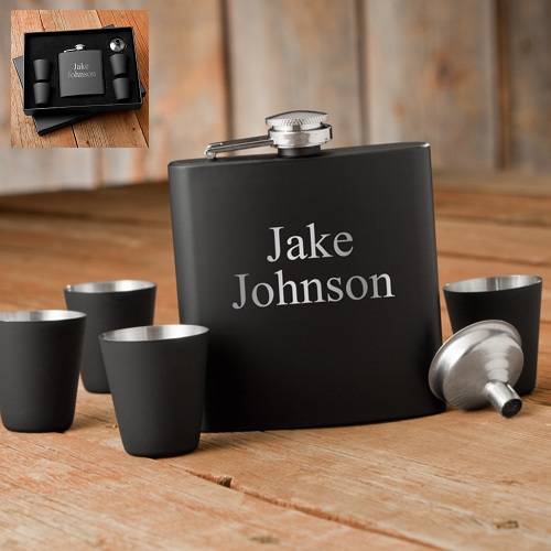 Personalized Matte Black Flask Gift Box Set GC1244