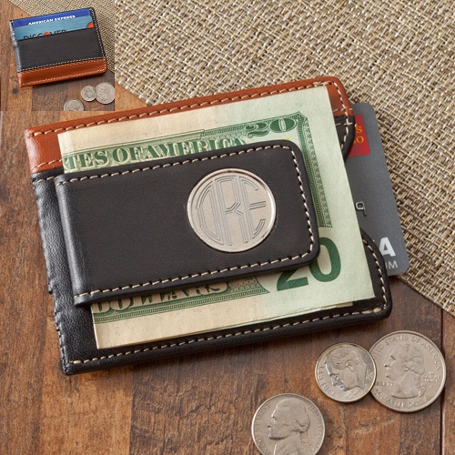 Engraved Two Toned Leather Magnetic Money Clip Wallet GC1262