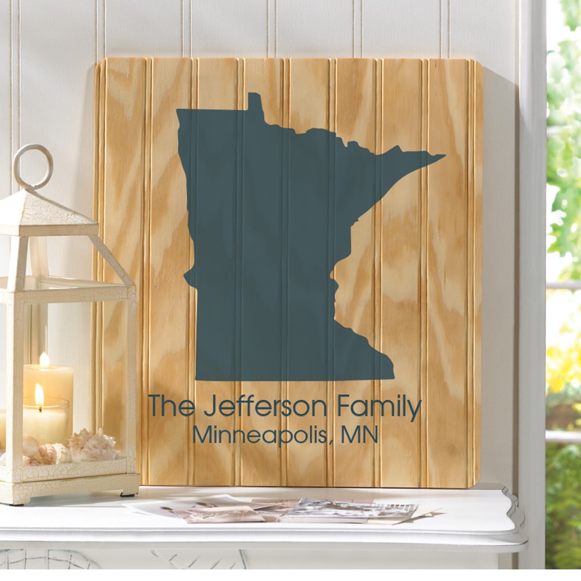 Personalized Home State Beaded Wood Sign