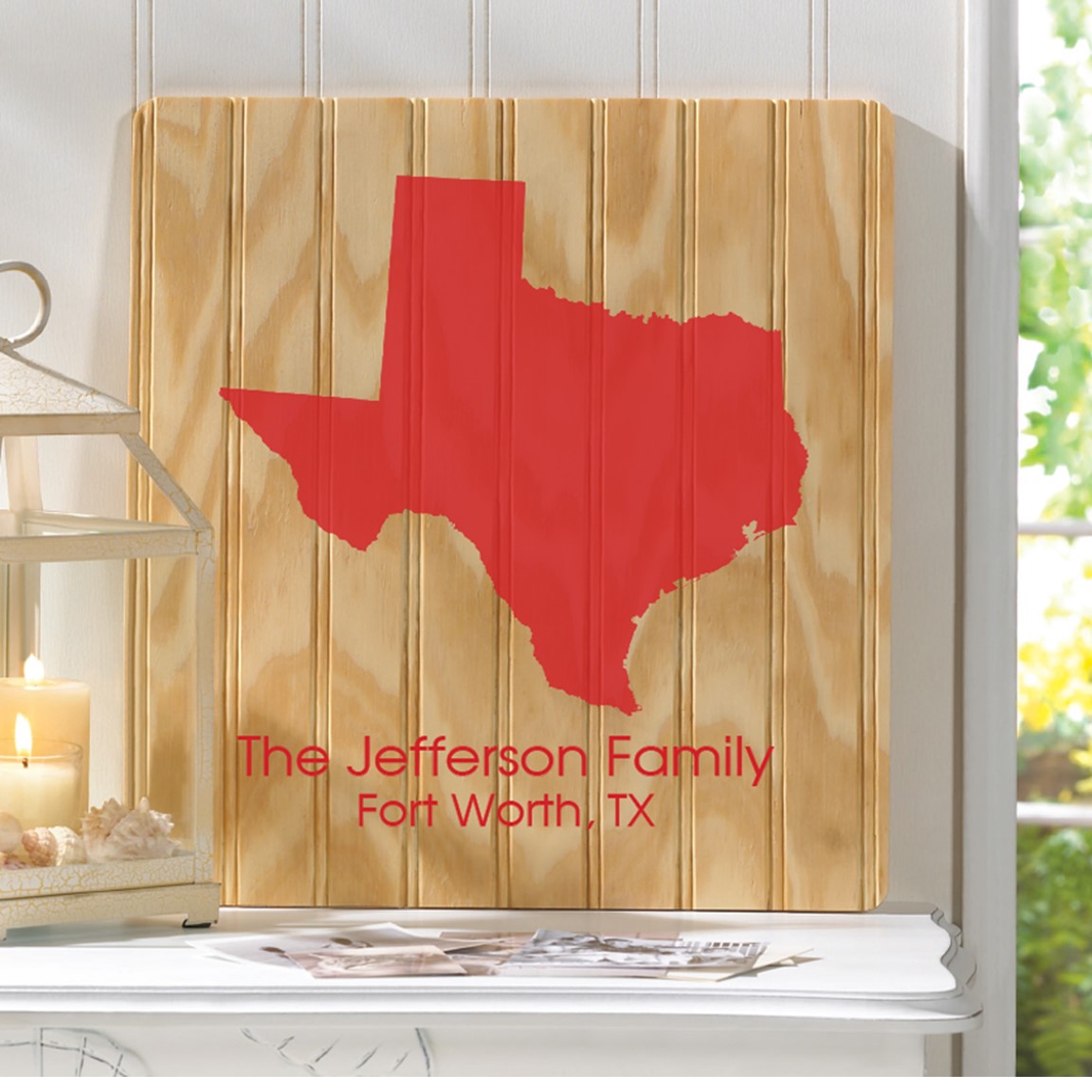 Personalized Home State Beaded Wood Sign