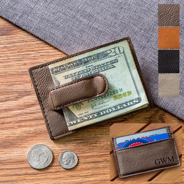 Monogrammed Stitch Leatherette Money Clip and Wallet GC1328