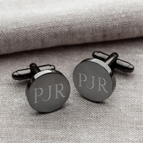 Engraved Gunmetal Round Cufflinks GC1331