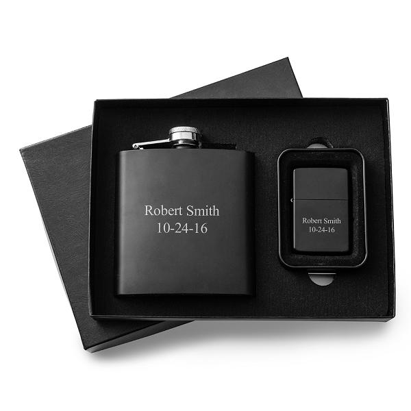 Personalized Malif Matte 6oz Flask and Lighter Gift Set