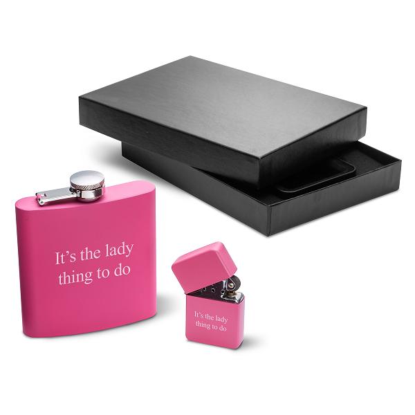 Personalized Malif Matte 6oz Flask and Lighter Gift Set