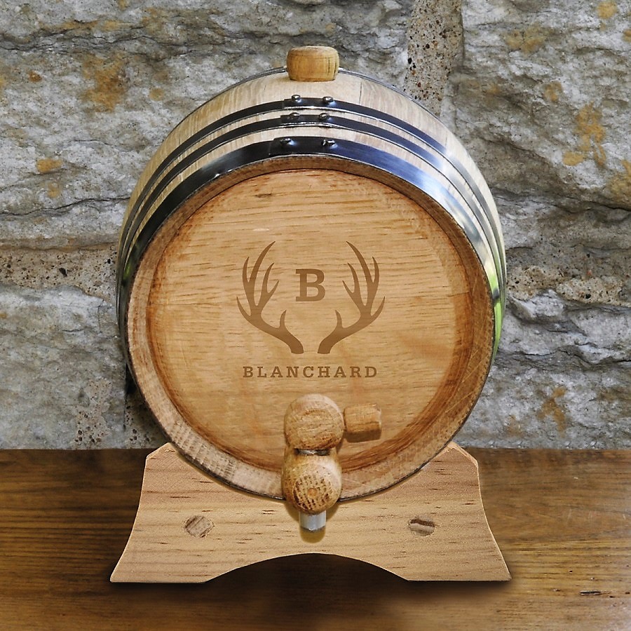Monogrammed Oak Whiskey Barrel