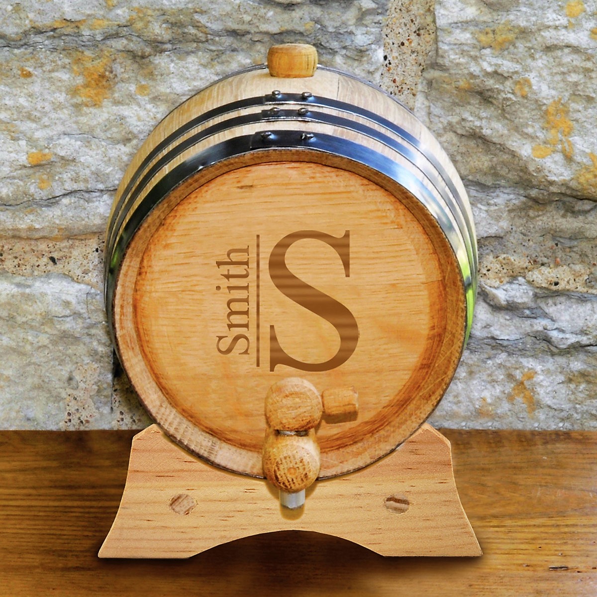 Monogrammed Oak Whiskey Barrel