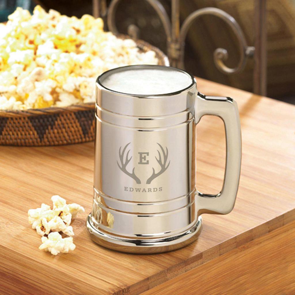 Engraved Gunmetal Coated 16oz Beer Glass Mug