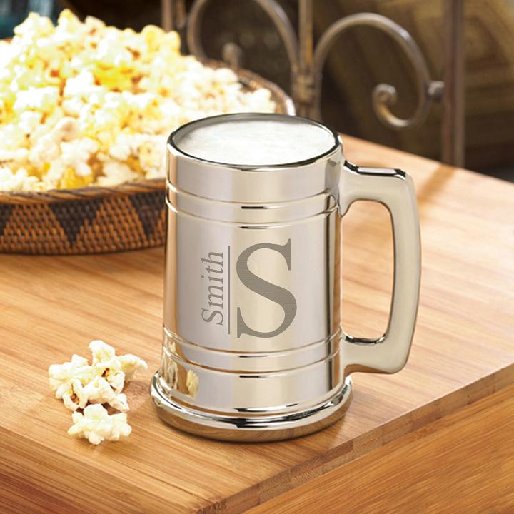 Engraved Gunmetal Coated 16oz Beer Glass Mug