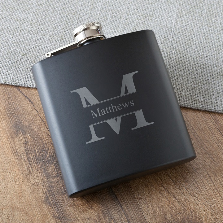 Monogrammed Black Buddy Matte Flask