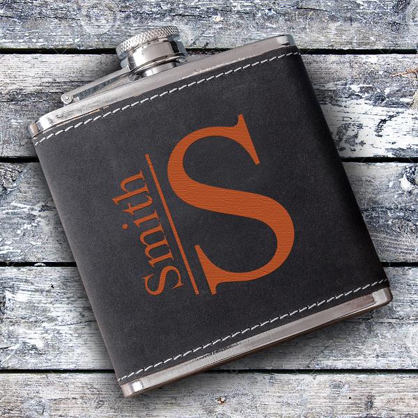 Monogrammed Suede Stitched Flask GC1397