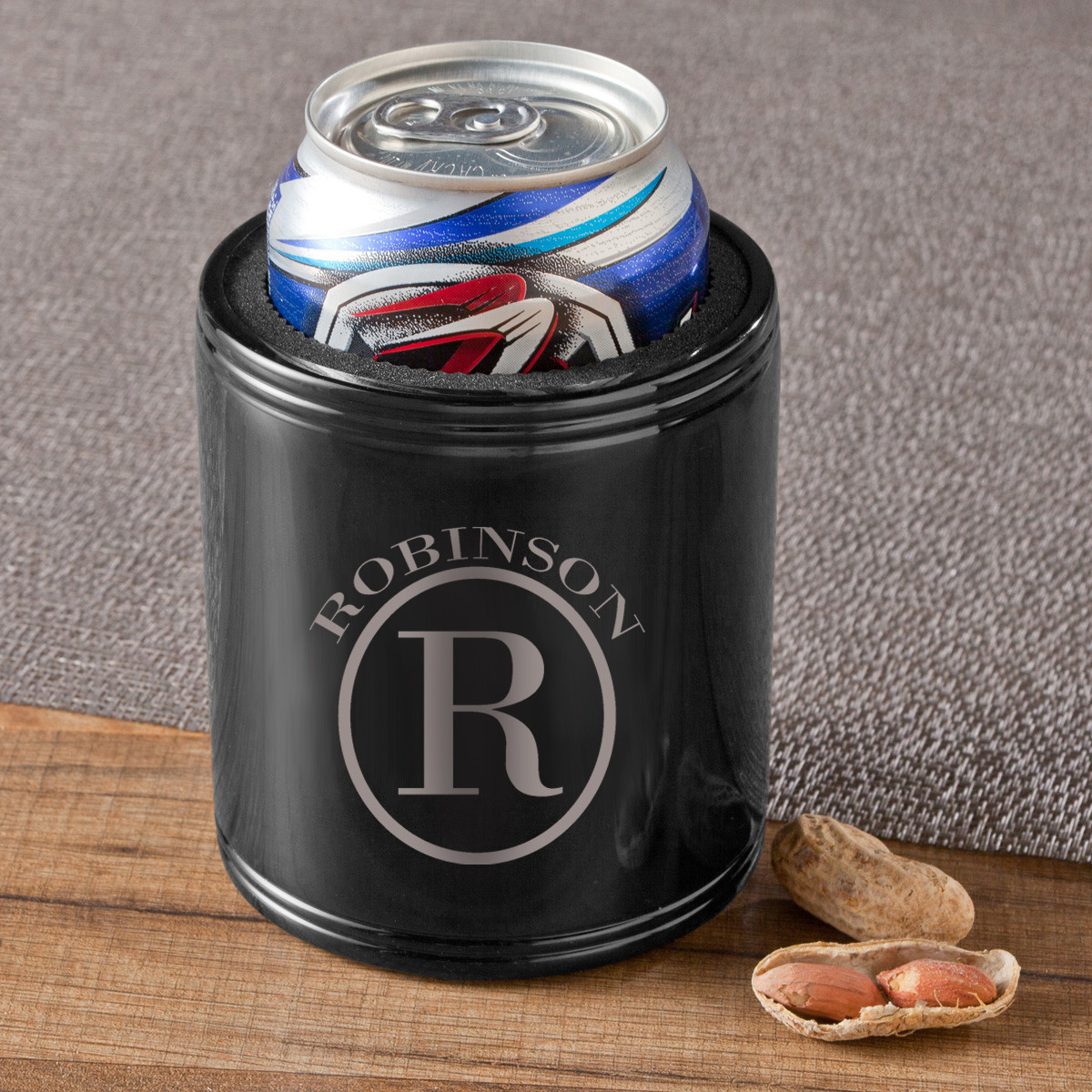 Personalized Stainless Steel Black Metal Can Cooler