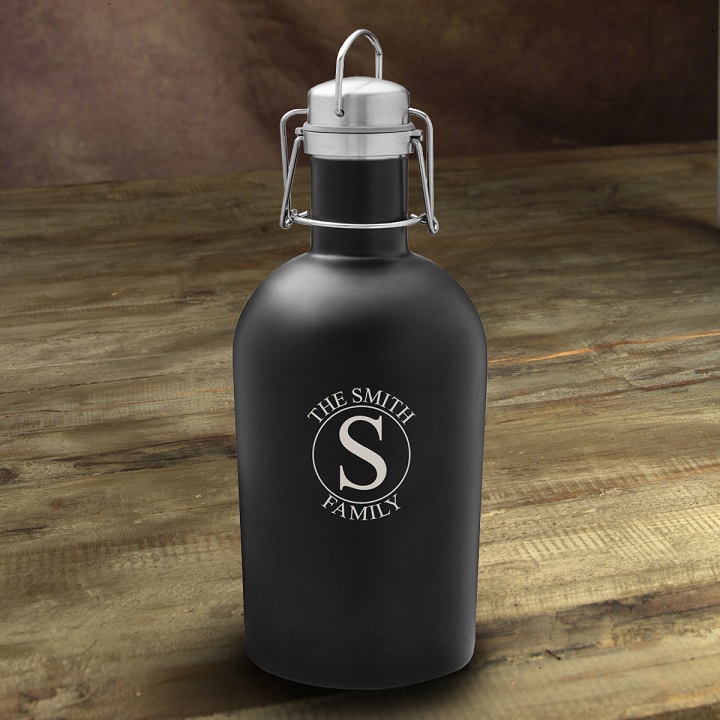 Personalized Stainless Black Matte Beer Growler