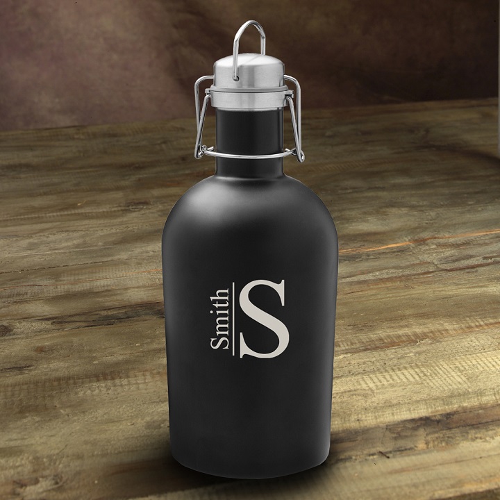 Personalized Stainless Black Matte Beer Growler