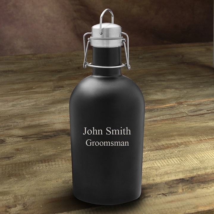 Personalized Stainless Black Matte Beer Growler