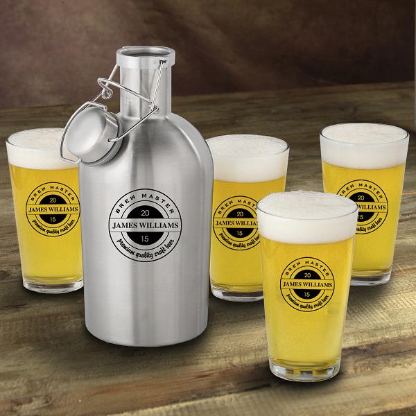 Personalized Stainless Steel Craft Beer Growler Set GC1437BREW-MASTER