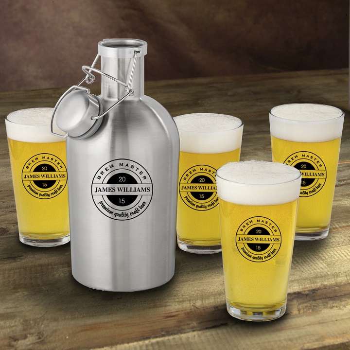 Personalized Stainless Steel Craft Beer Growler Set