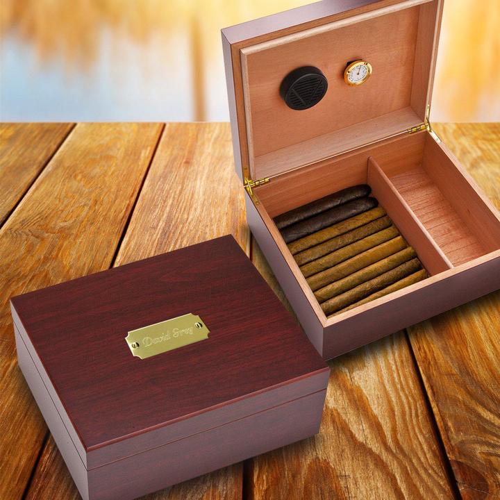 Engraved Cherry Finish Wood Humidor GC151