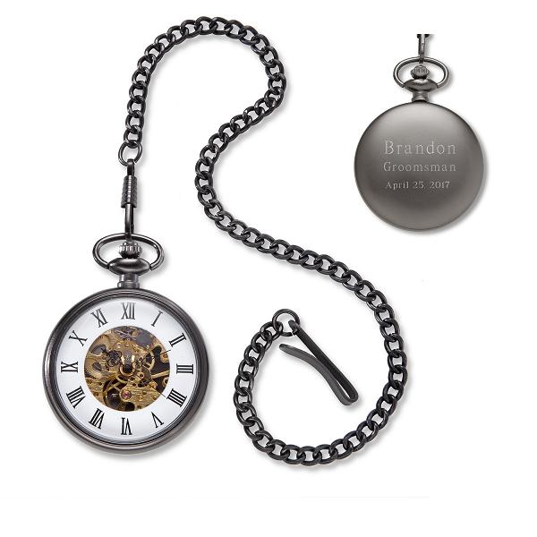 Engraved Gunmetal Exposed Gears Pocket Watch GC1518