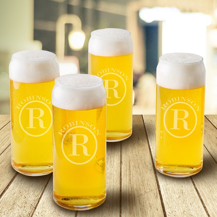 Personalized Tall Boy 16oz Beer 4 Glass Set