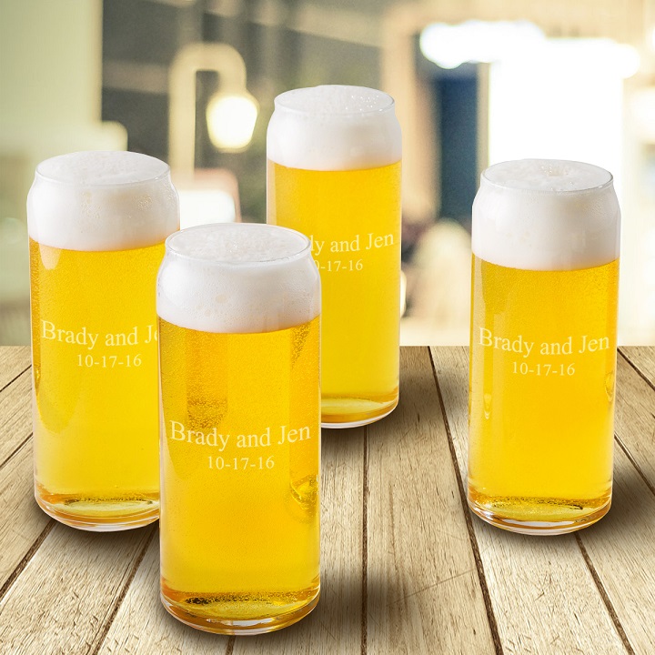 Personalized Tall Boy 16oz Beer 4 Glass Set