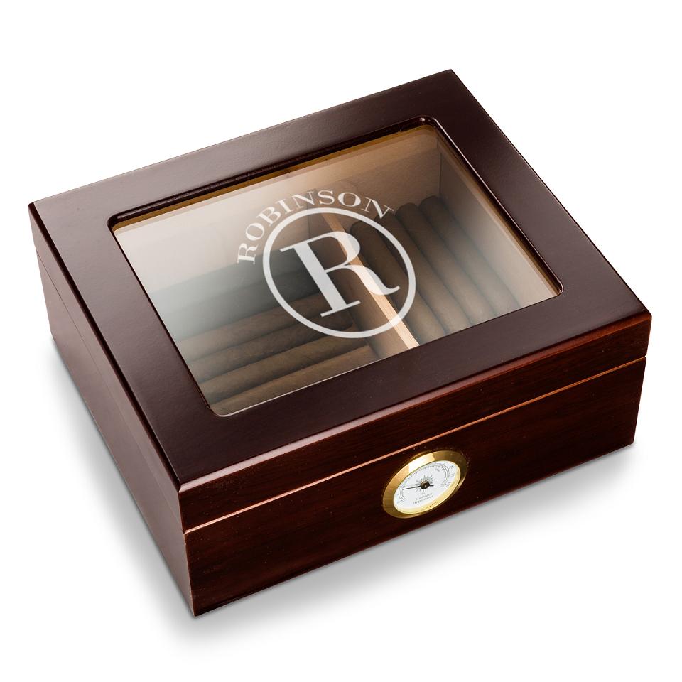 Personalized Capri Glass Top Macintosh Oak Humidor