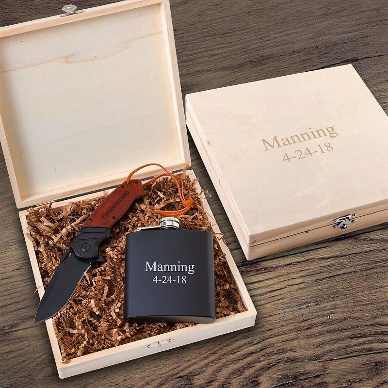 Personalized Larkhall Groomsman Knife and Flask Set