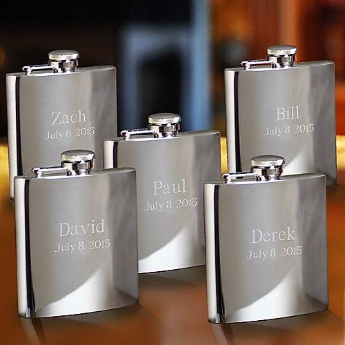 Engraved Polished Steel Flask Groomsmen Set GC178SET-OF-5