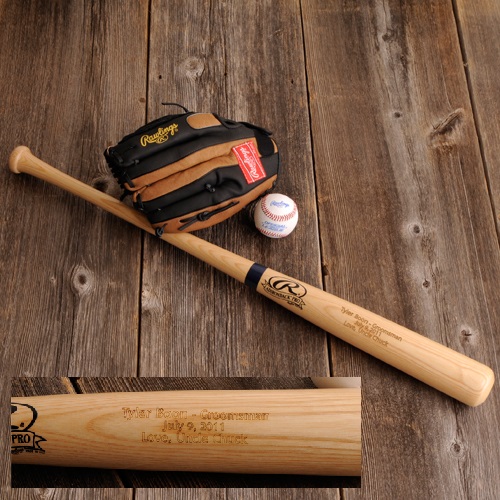 Engraved Rawlings Official Sized Wood Baseball Bat by Black Ace Design