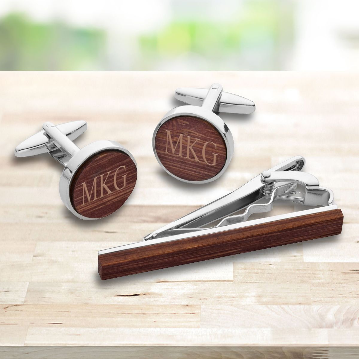 Personalized Walnut Wood Cuffs Set GC1916