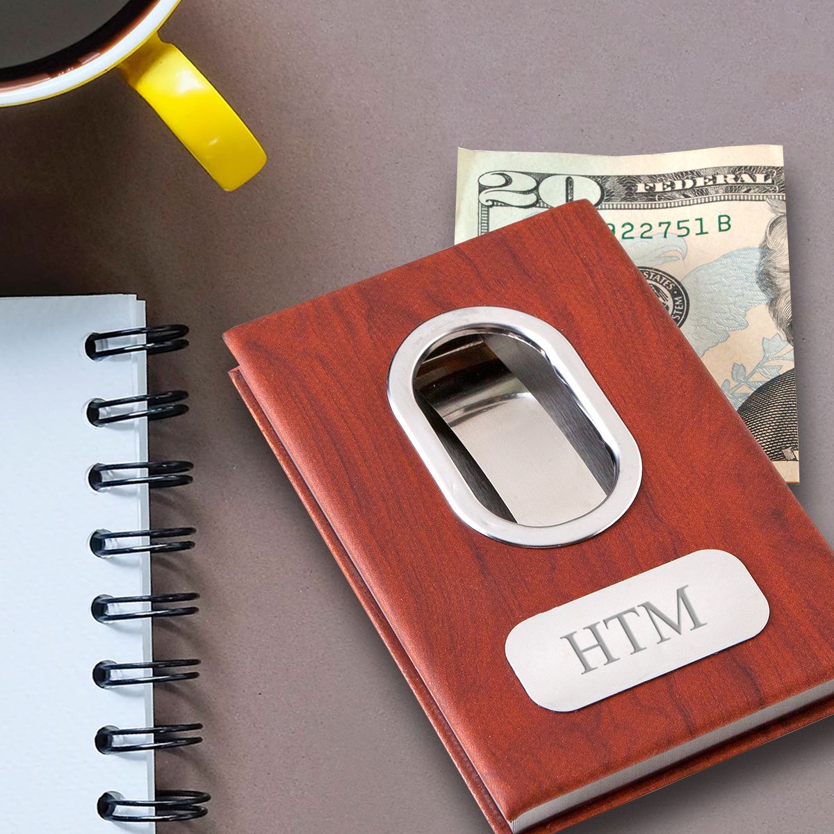 Engraved Prolave Leather Grain Money Clip Wallet