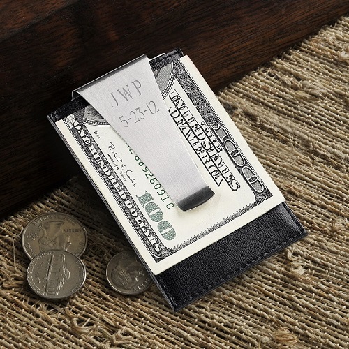 Engraved Classic Leather Money Clip and Credit Card Holder GC210