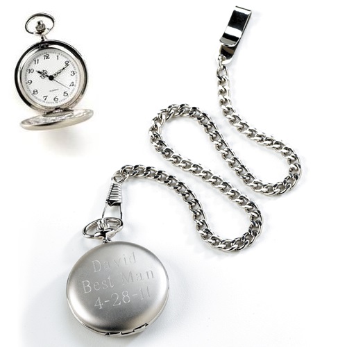 Engraved Brushed Silver Quartz Fidler Pocket Watch